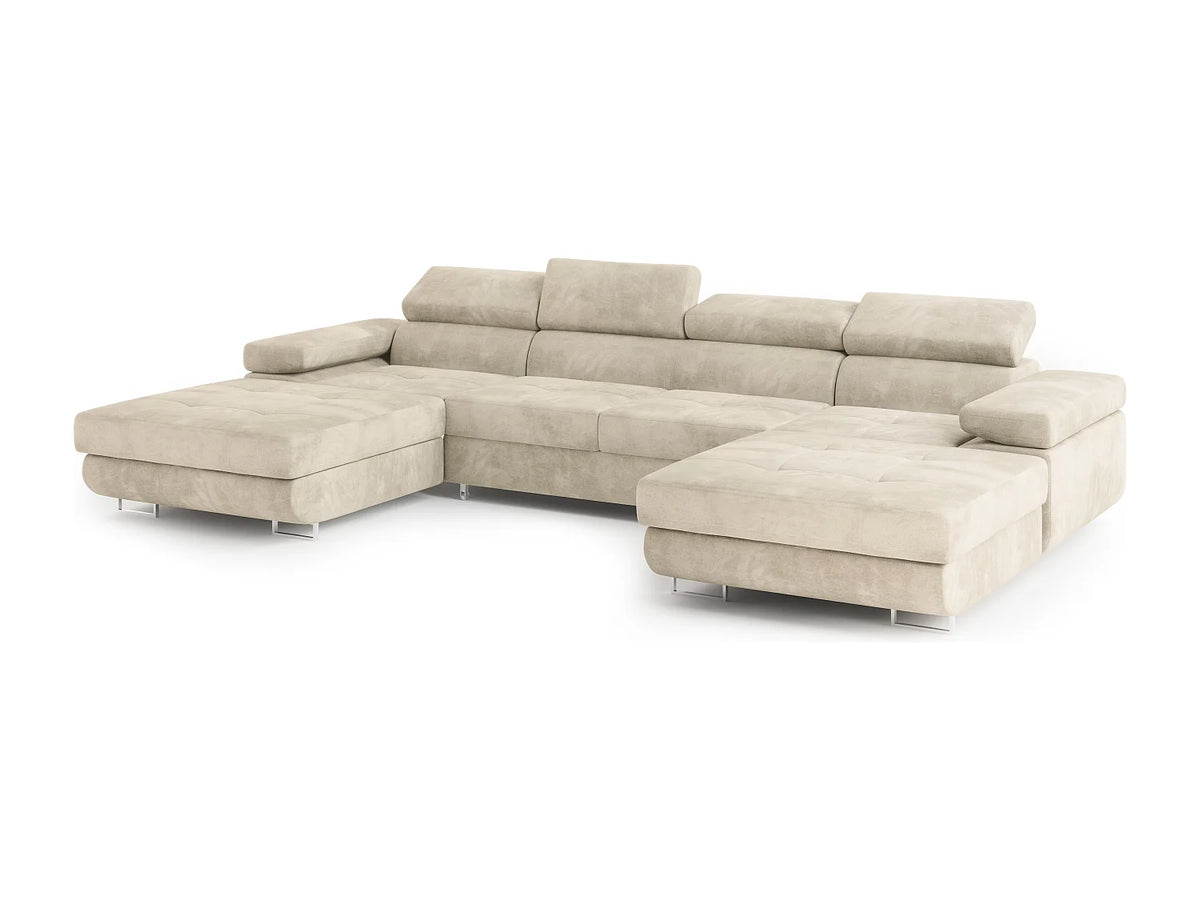 Canapé Panoramique d'Angle XXL Convertible en Velours Crème 6 Places - LYKKE