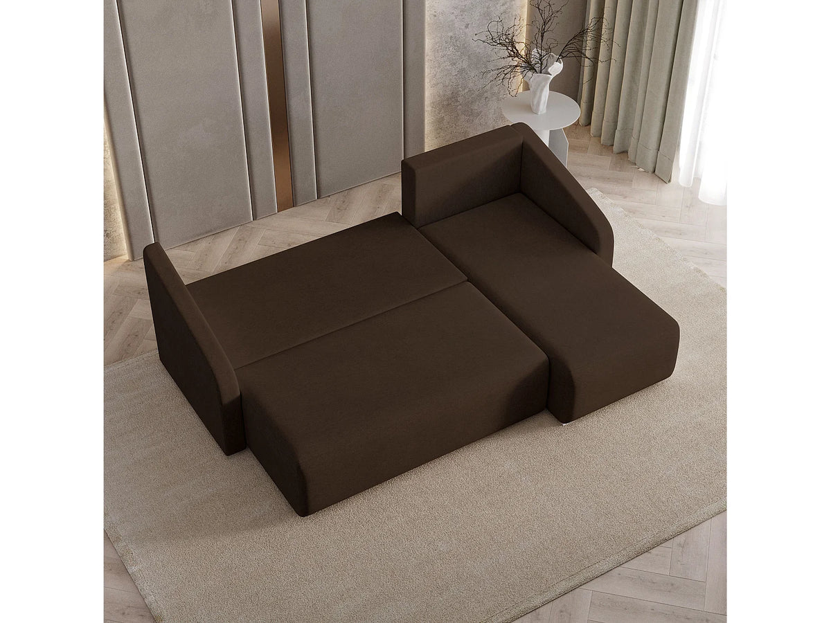 Canapé Panoramique d'Angle Convertible en Tissu Marron Chocolat 3 Places - MARELLO