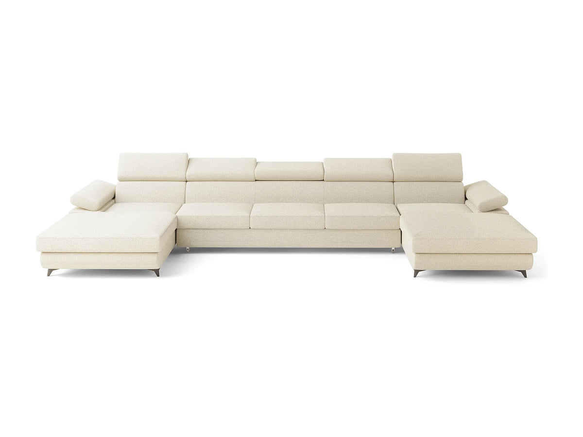Canapé Panoramique d'Angle XXL Convertible en Tissu Crème 6 Places - VIVENTE