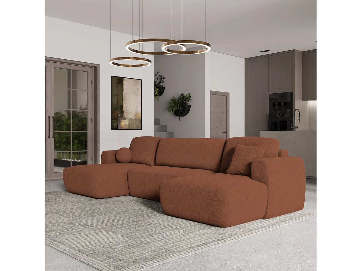 Canapé Panoramique d'Angle en Tissu Terracotta - SENTUM