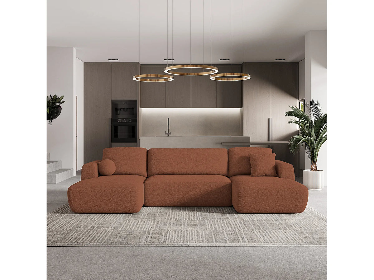 Canapé Panoramique d'Angle en Tissu Terracotta - SENTUM