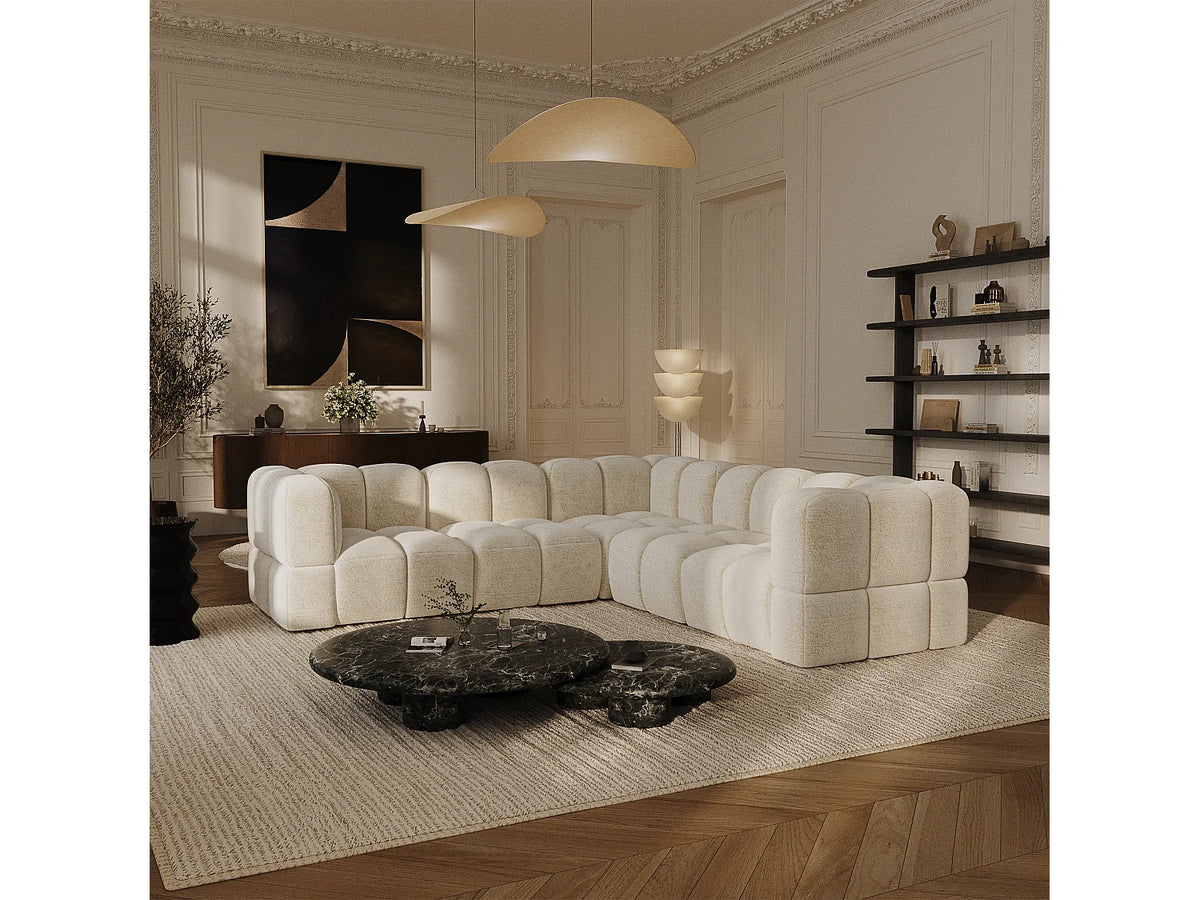 Canapé Panoramique d'Angle XXL Modulable en Velours Crème 8 Places - NUBI