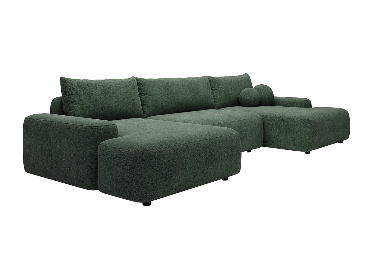 Canapé Panoramique d'Angle XXL Convertible en Tissu Vert Sapin - DAVISO
