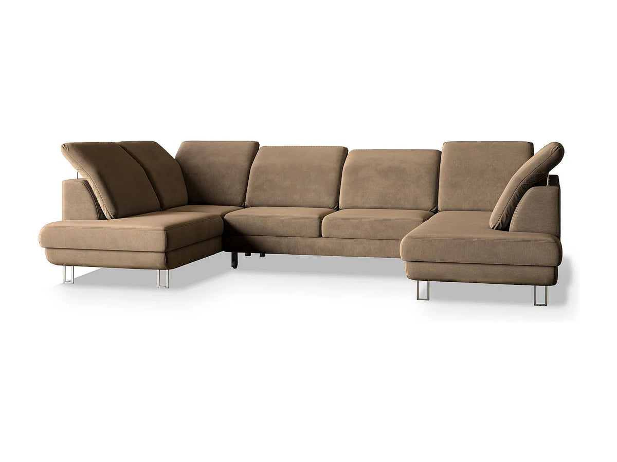 Canapé Panoramique d'Angle Convertible en Velours Beige 5 Places - TERAMO