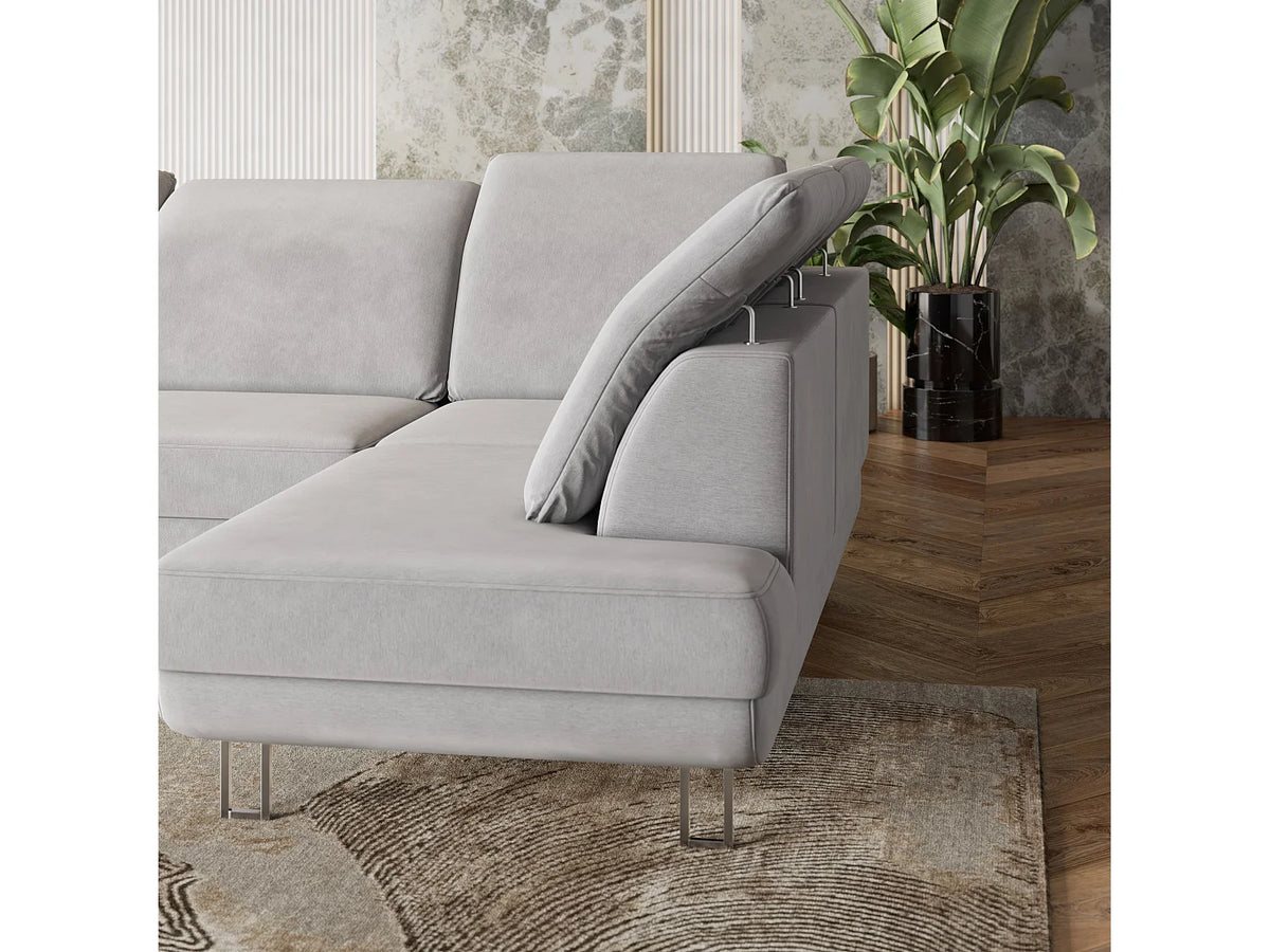 Canapé Panoramique d'Angle Convertible en Velours Beige 5 Places - TERAMO