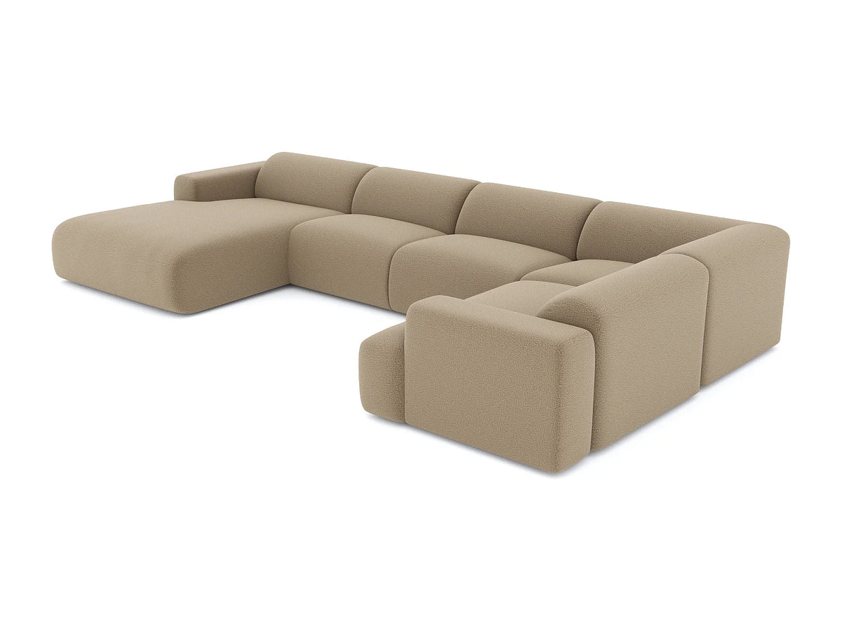 Canapé Panoramique d'Angle Gauche XXL en Bouclette Taupe 6 Places - SIA HOME