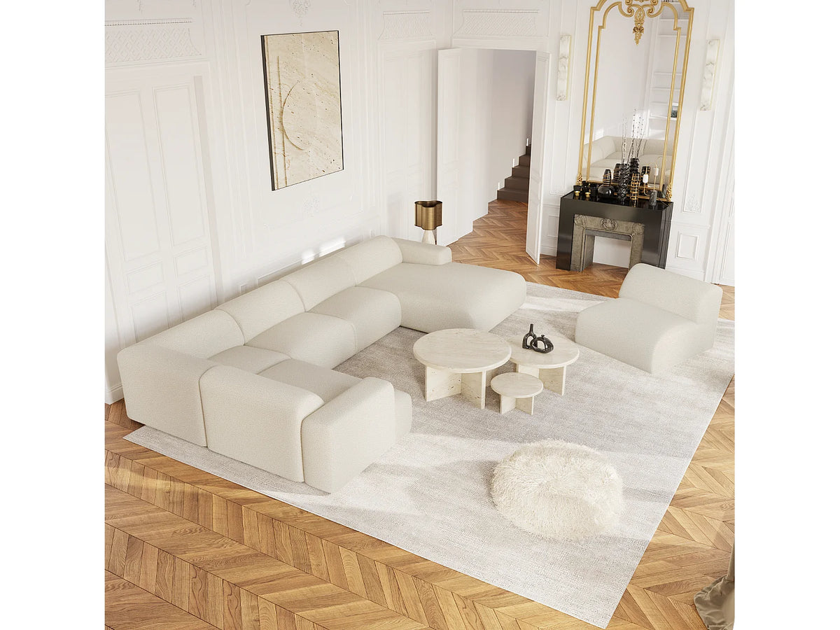 Canapé Panoramique d'Angle Droit XXL en Bouclette Crème 6 Places - SIA HOME