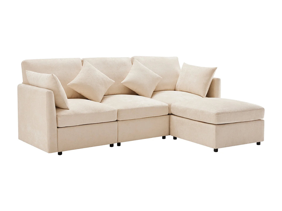 Canapé Panoramique d'Angle en Chenille Beige 3 Places - WISHDOR