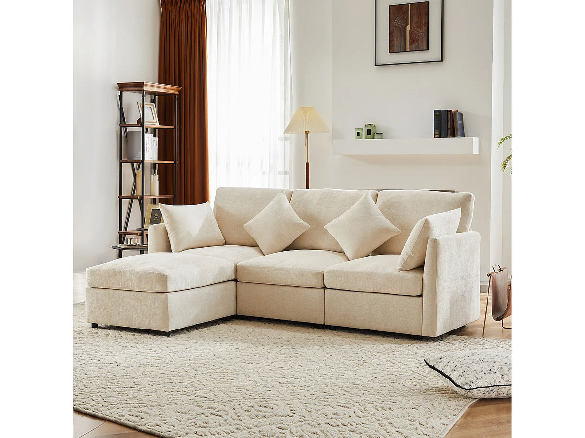 Canapé Panoramique d'Angle en Chenille Beige 3 Places - WISHDOR