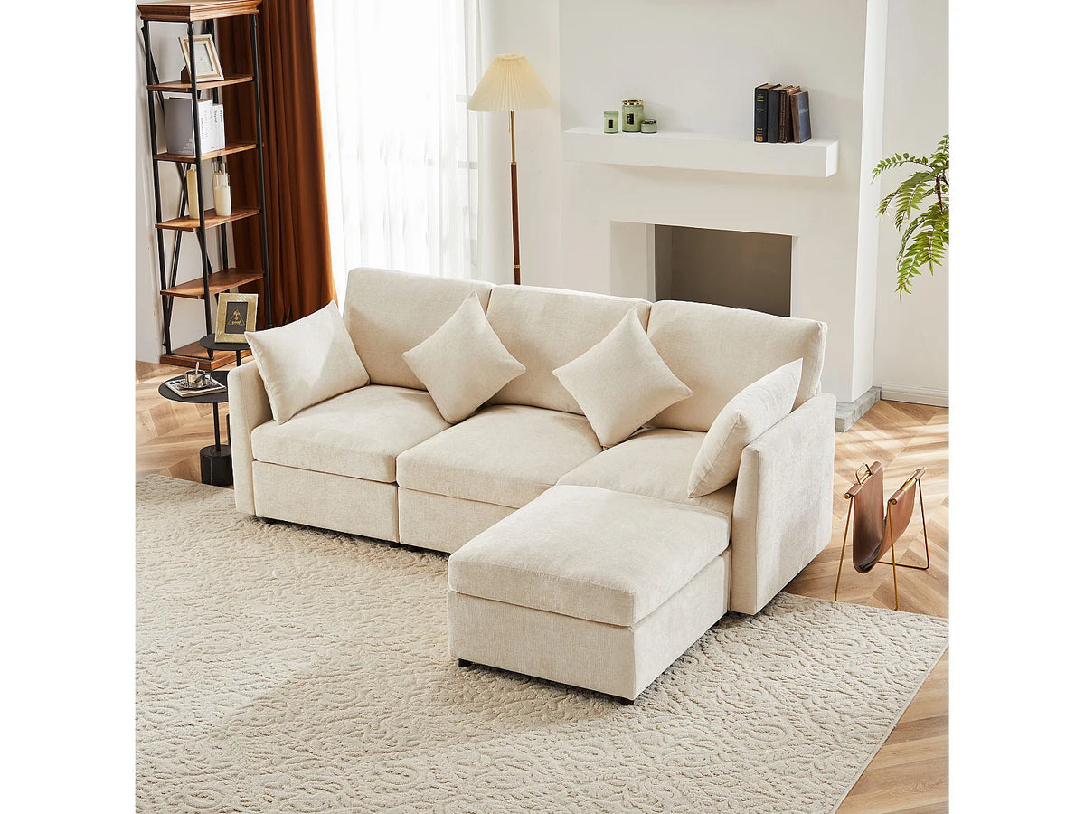 Canapé Panoramique d'Angle en Chenille Beige 3 Places - WISHDOR