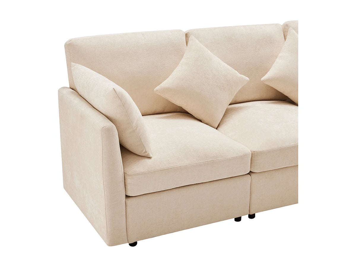 Canapé Panoramique d'Angle en Chenille Beige 3 Places - WISHDOR