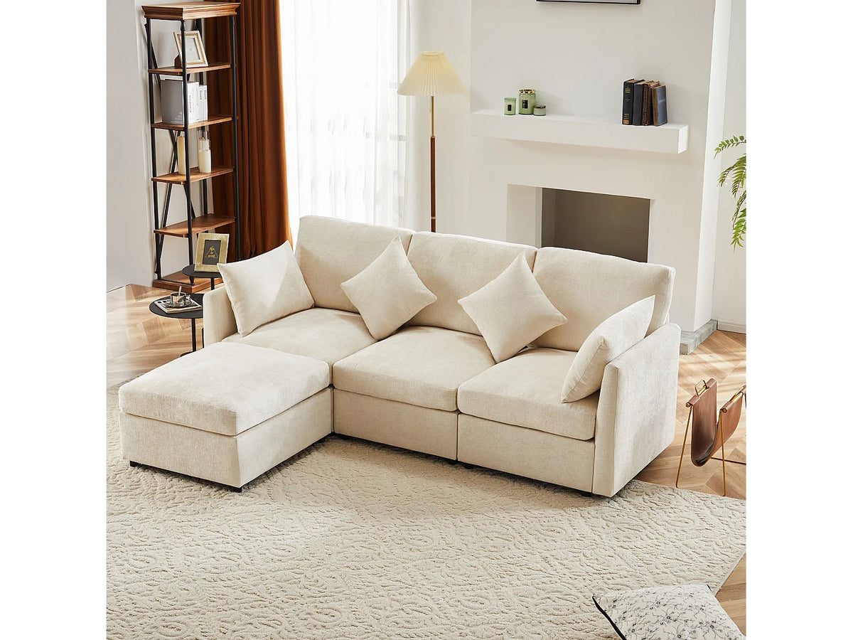 Canapé Panoramique d'Angle en Chenille Beige 3 Places - WISHDOR