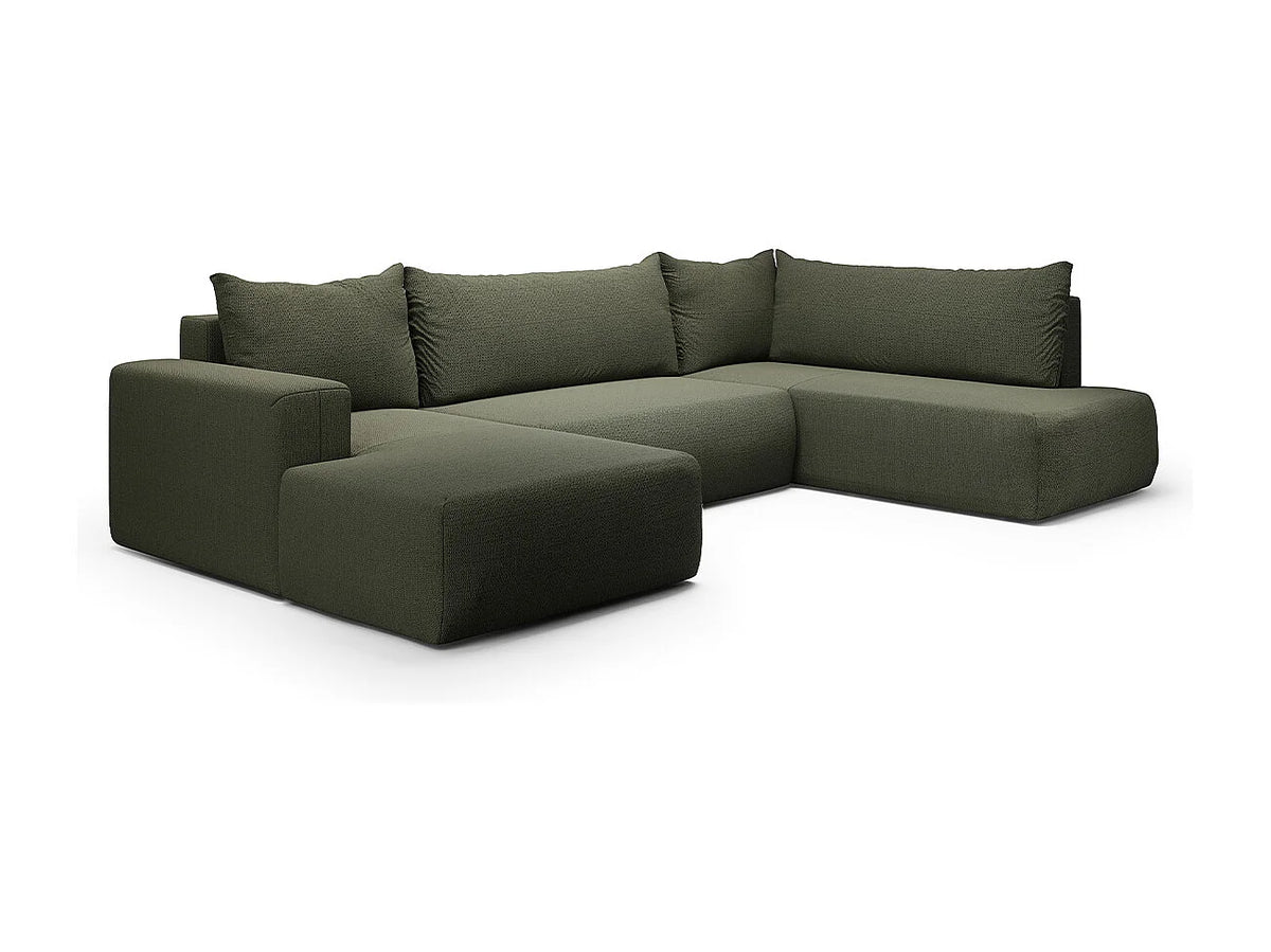 Canapé Panoramique d'Angle Convertible avec Coffre en Tissu Vert Sapin 5 Places - BLISS