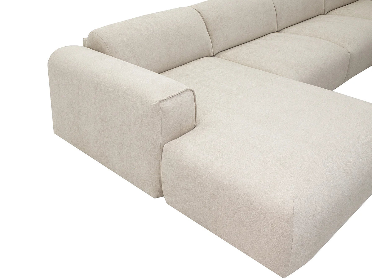 Canapé Panoramique d'Angle XXL Convertible en Tissu Beige - POGNI