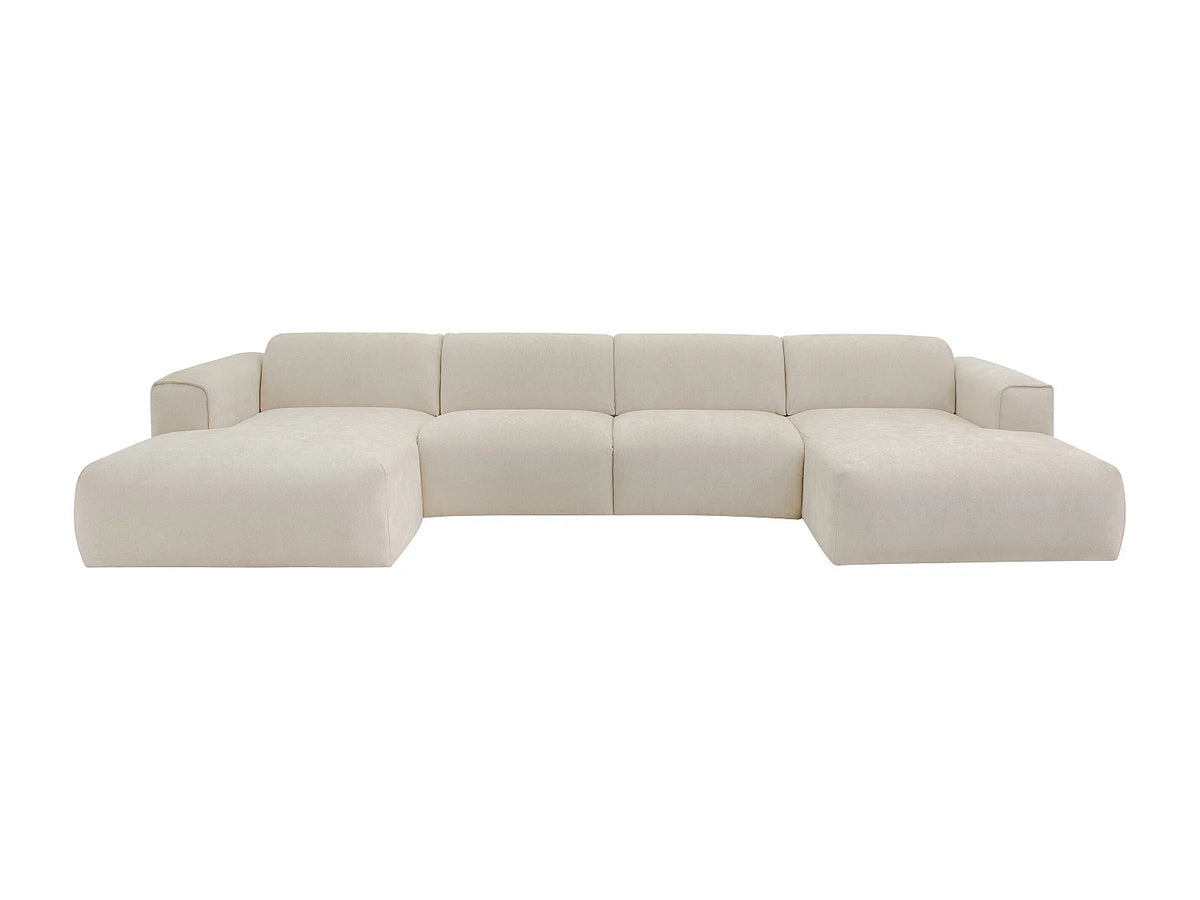 Canapé Panoramique d'Angle XXL Convertible en Tissu Beige - POGNI
