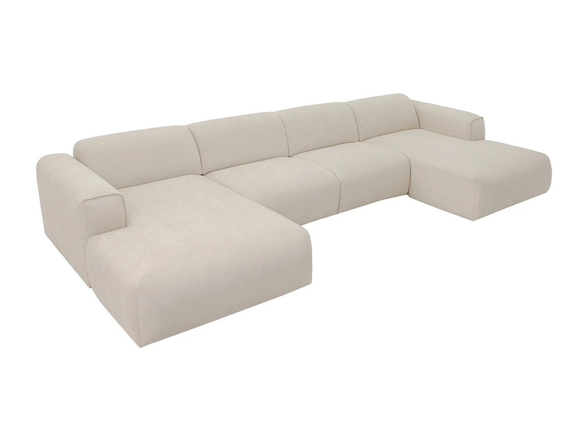 Canapé Panoramique d'Angle XXL Convertible en Tissu Beige - POGNI