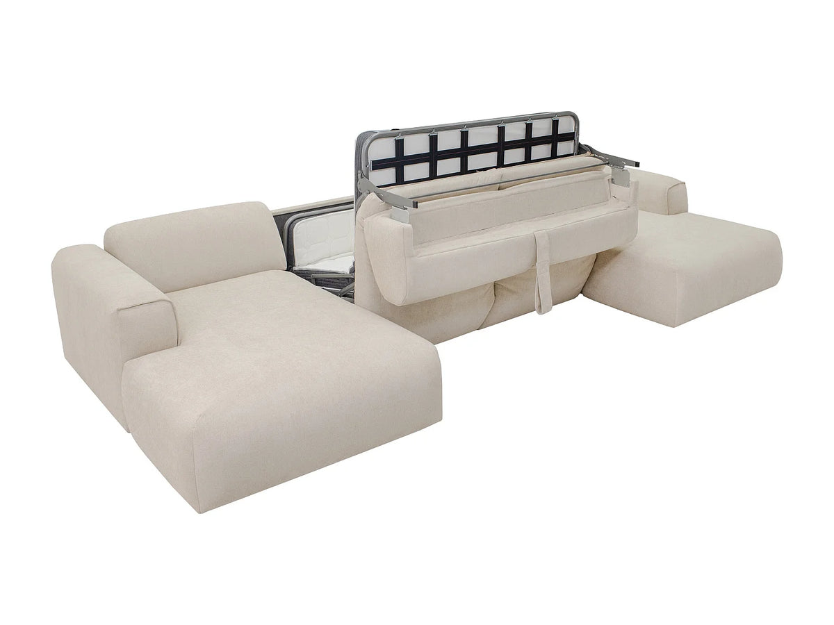 Canapé Panoramique d'Angle XXL Convertible en Tissu Beige - POGNI