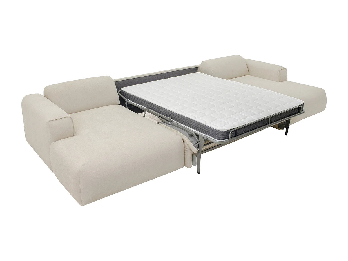 Canapé Panoramique d'Angle XXL Convertible en Tissu Beige - POGNI