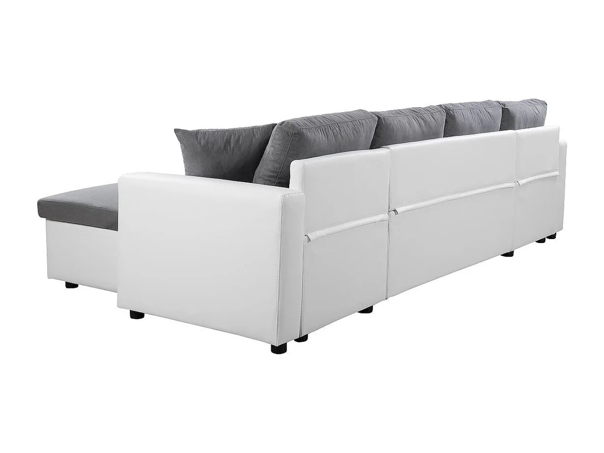 Canapé Panoramique d'Angle Convertible en Microfibre Gris / Blanc 6 Places - MARIA