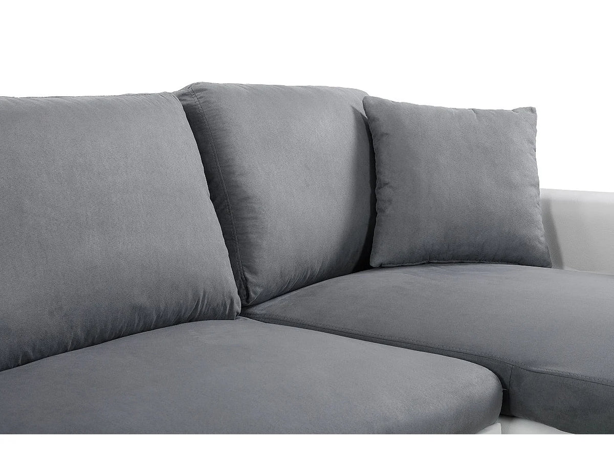 Canapé Panoramique d'Angle Convertible en Microfibre Gris / Blanc 6 Places - MARIA