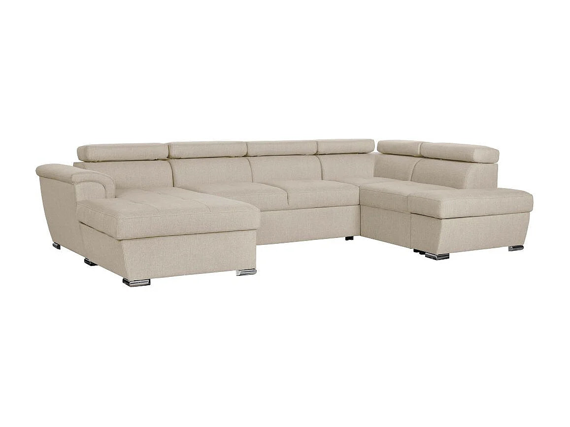 Canapé Panoramique d'Angle Convertible avec Coffre en Tissu Beige 6 Places - PAOLA