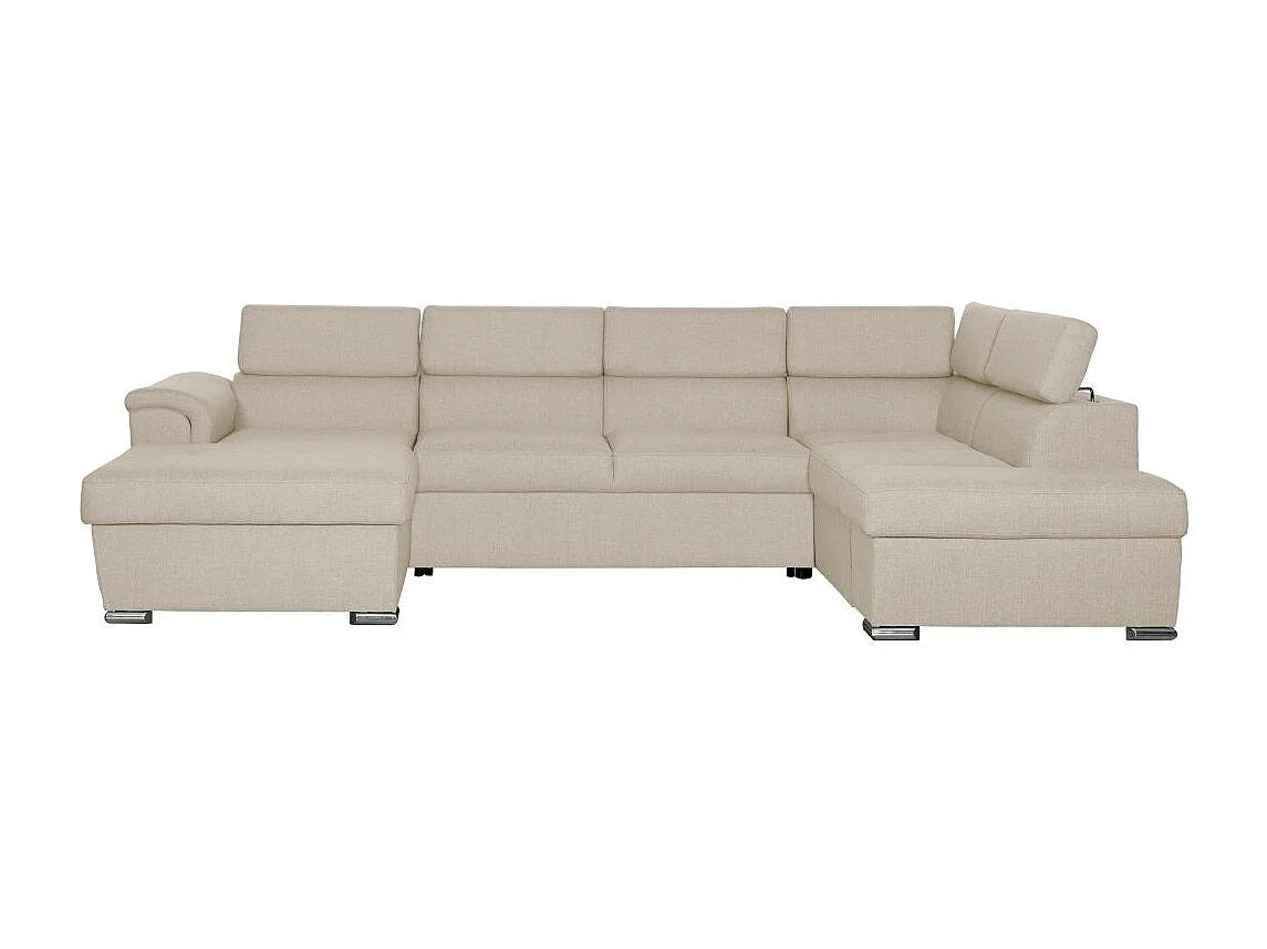 Canapé Panoramique d'Angle Convertible avec Coffre en Tissu Beige 6 Places - PAOLA
