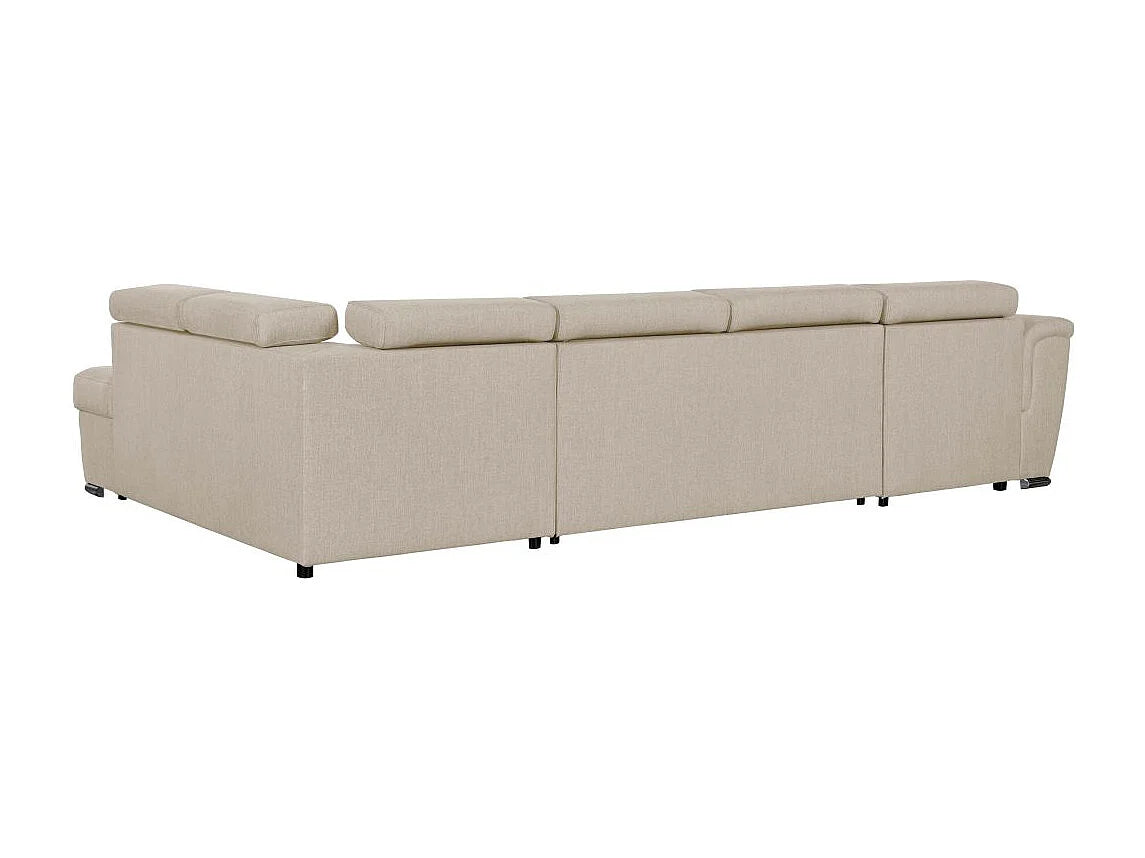 Canapé Panoramique d'Angle Convertible avec Coffre en Tissu Beige 6 Places - PAOLA