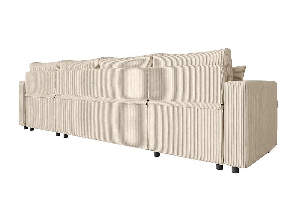 Canapé Panoramique d'Angle Convertible avec Coffre en Velours Beige 6 Places - MARIA