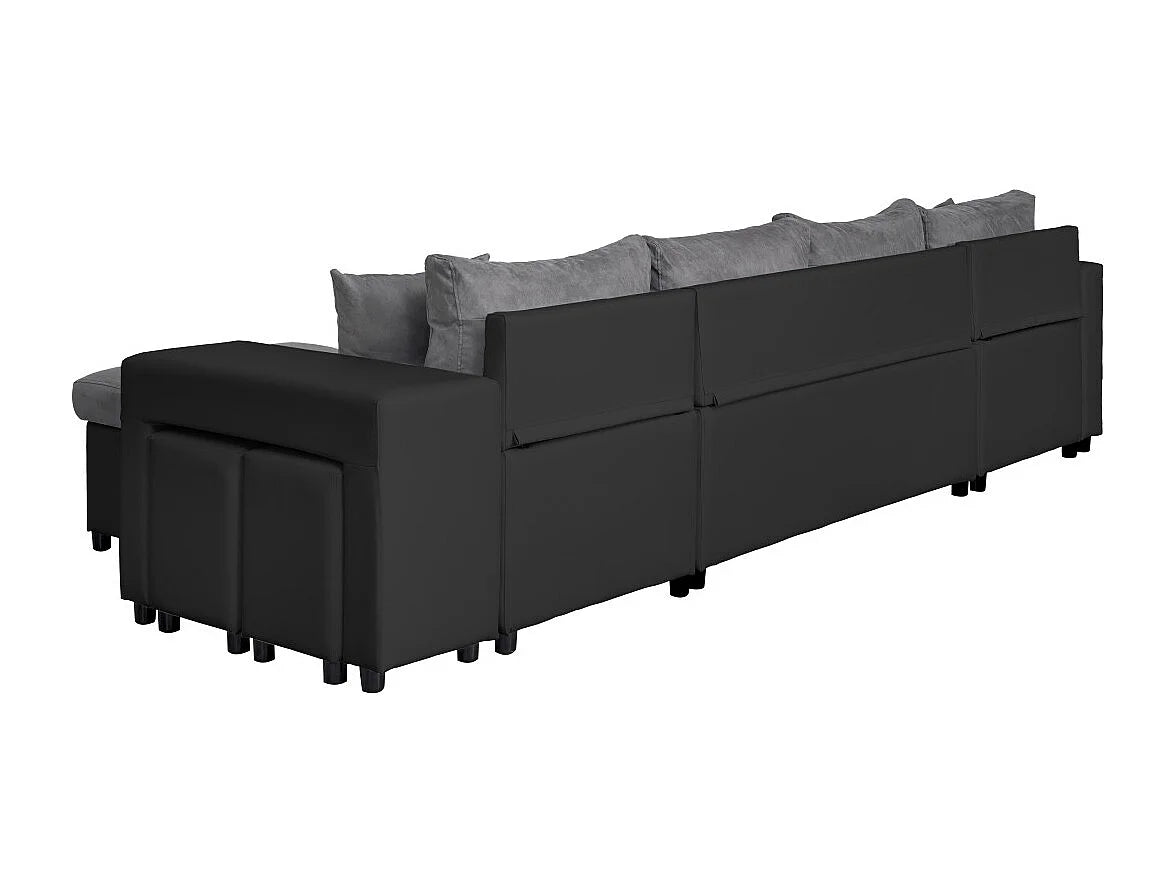 Canapé Panoramique d'Angle Convertible en Éco-cuir Gris 8 Places - OSLO