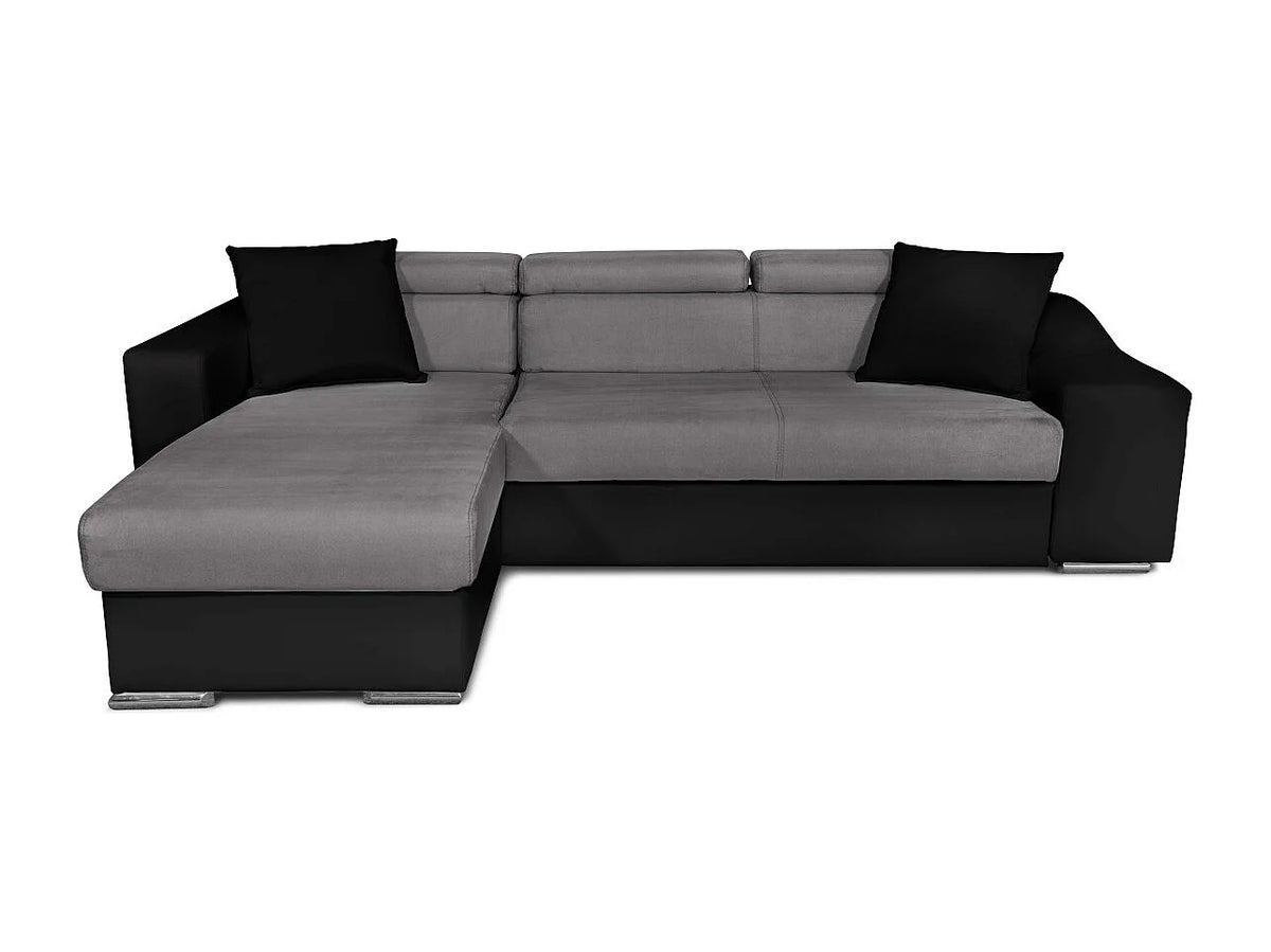 Canapé Panoramique d'Angle Convertible en Microfibre Noir / Gris 4 Places - ELONA