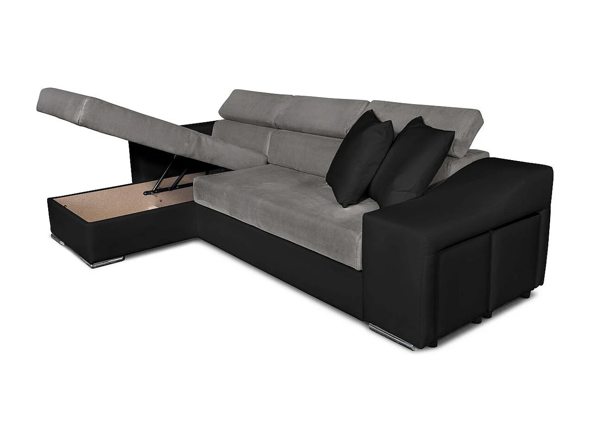 Canapé Panoramique d'Angle Convertible en Microfibre Noir / Gris 4 Places - ELONA