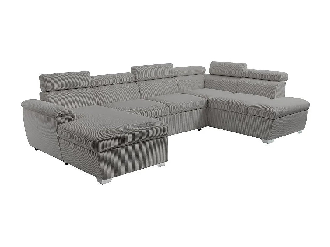 Canapé Panoramique d'Angle Convertible avec Coffre en Velours Gris 6 Places - PAOLA