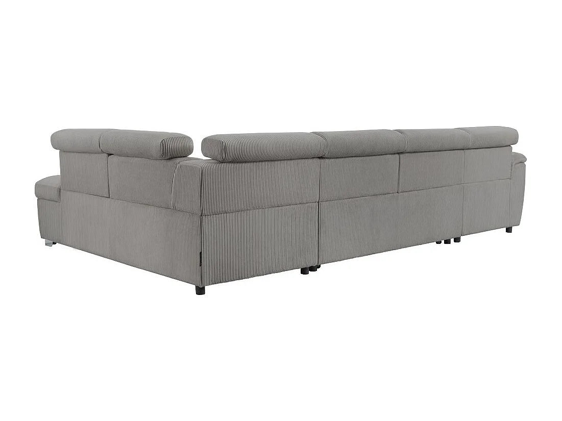 Canapé Panoramique d'Angle Convertible avec Coffre en Velours Gris 6 Places - PAOLA