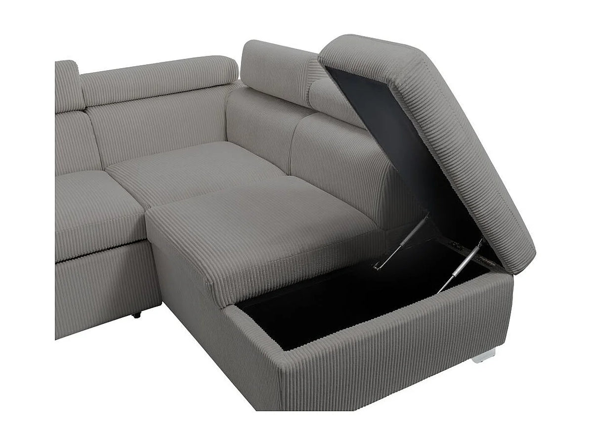 Canapé Panoramique d'Angle Convertible avec Coffre en Velours Gris 6 Places - PAOLA