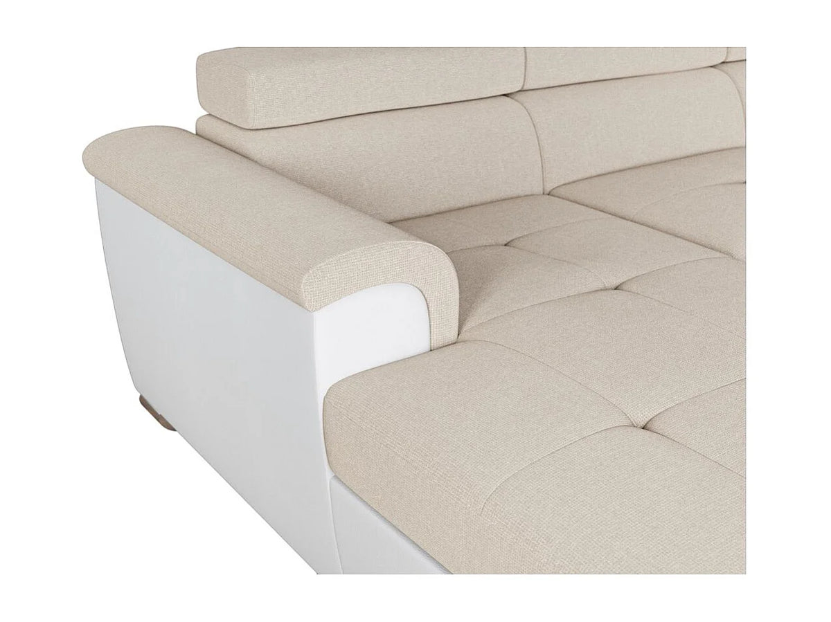 Canapé Panoramique d'Angle Convertible avec Coffre en Éco-cuir Beige 6 Places - PAOLA
