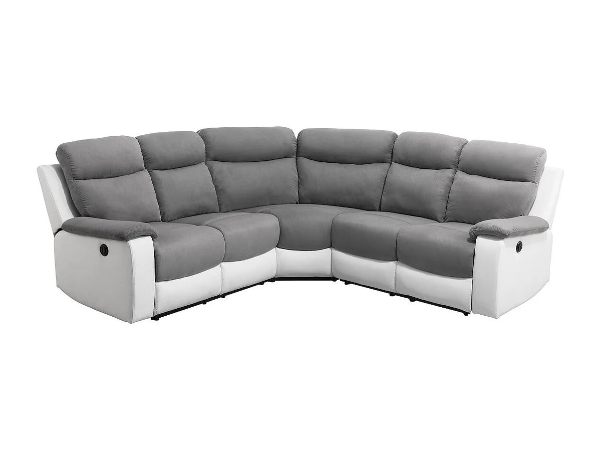 Canapé Panoramique d'Angle en Microfibre Gris / Blanc 6 Places - OSCAR
