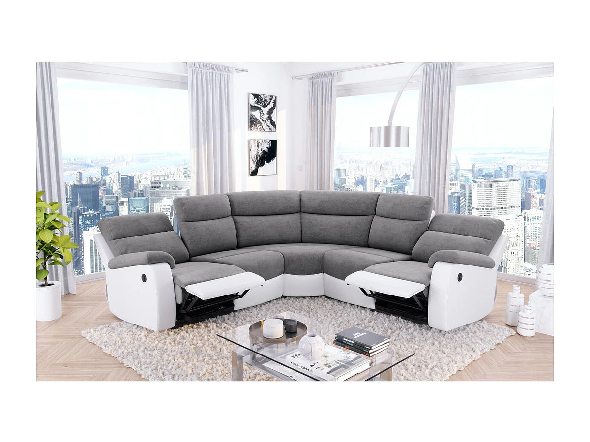 Canapé Panoramique d'Angle en Microfibre Gris / Blanc 6 Places - OSCAR
