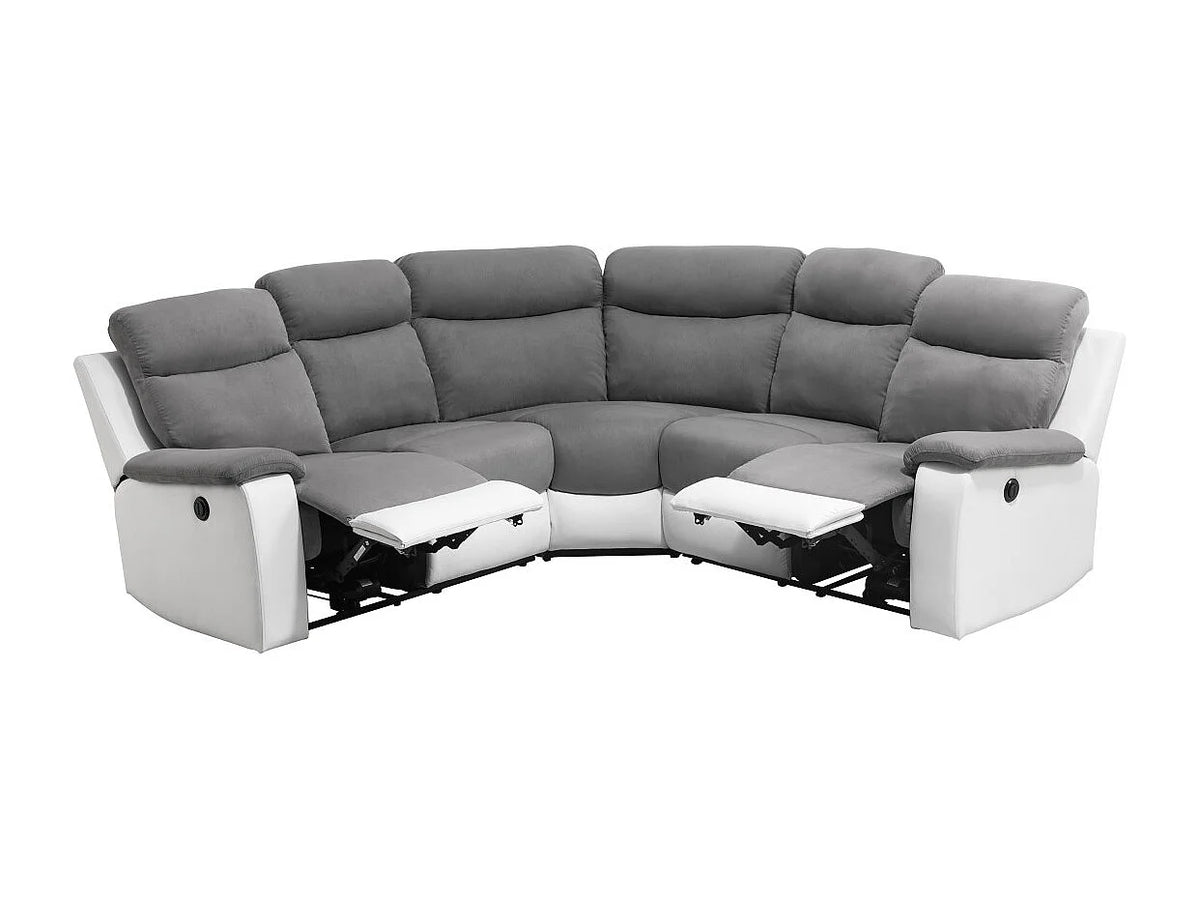 Canapé Panoramique d'Angle en Microfibre Gris / Blanc 6 Places - OSCAR