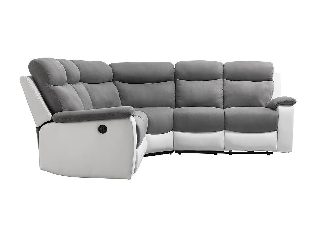 Canapé Panoramique d'Angle en Microfibre Gris / Blanc 6 Places - OSCAR