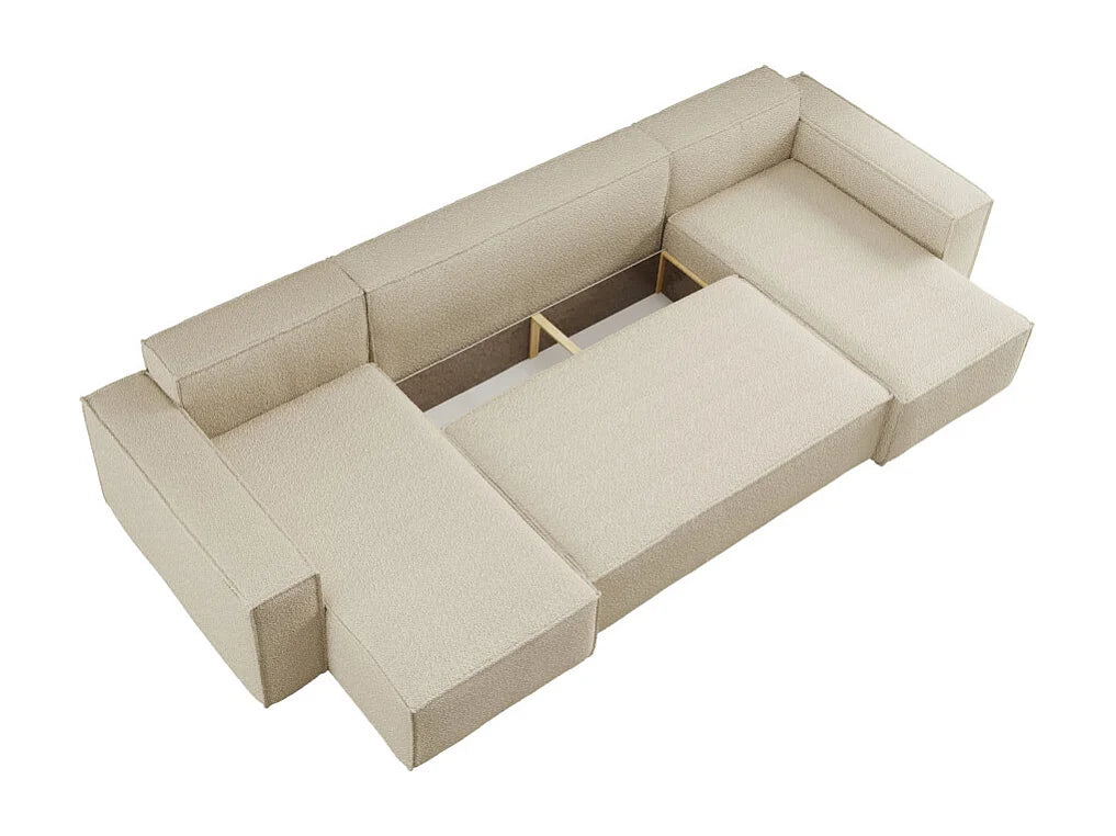Canapé Panoramique d'Angle Convertible en Bouclette Beige 6 Places - FARAH