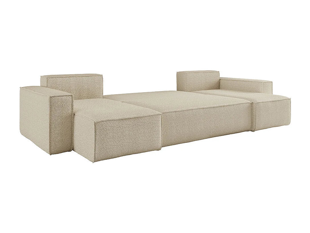 Canapé Panoramique d'Angle Convertible en Bouclette Beige 6 Places - FARAH