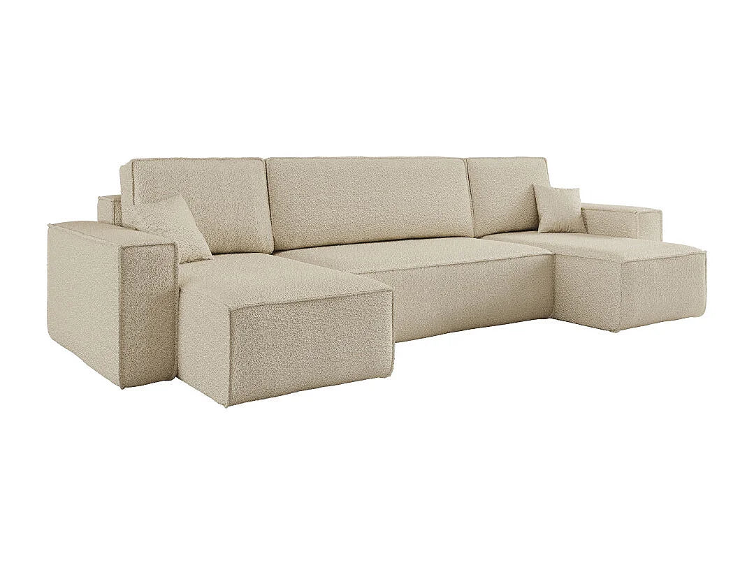 Canapé Panoramique d'Angle Convertible en Bouclette Beige 6 Places - FARAH