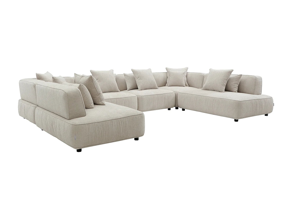 Canapé Panoramique d'Angle XXL Modulable en Chenille Beige - LELACO