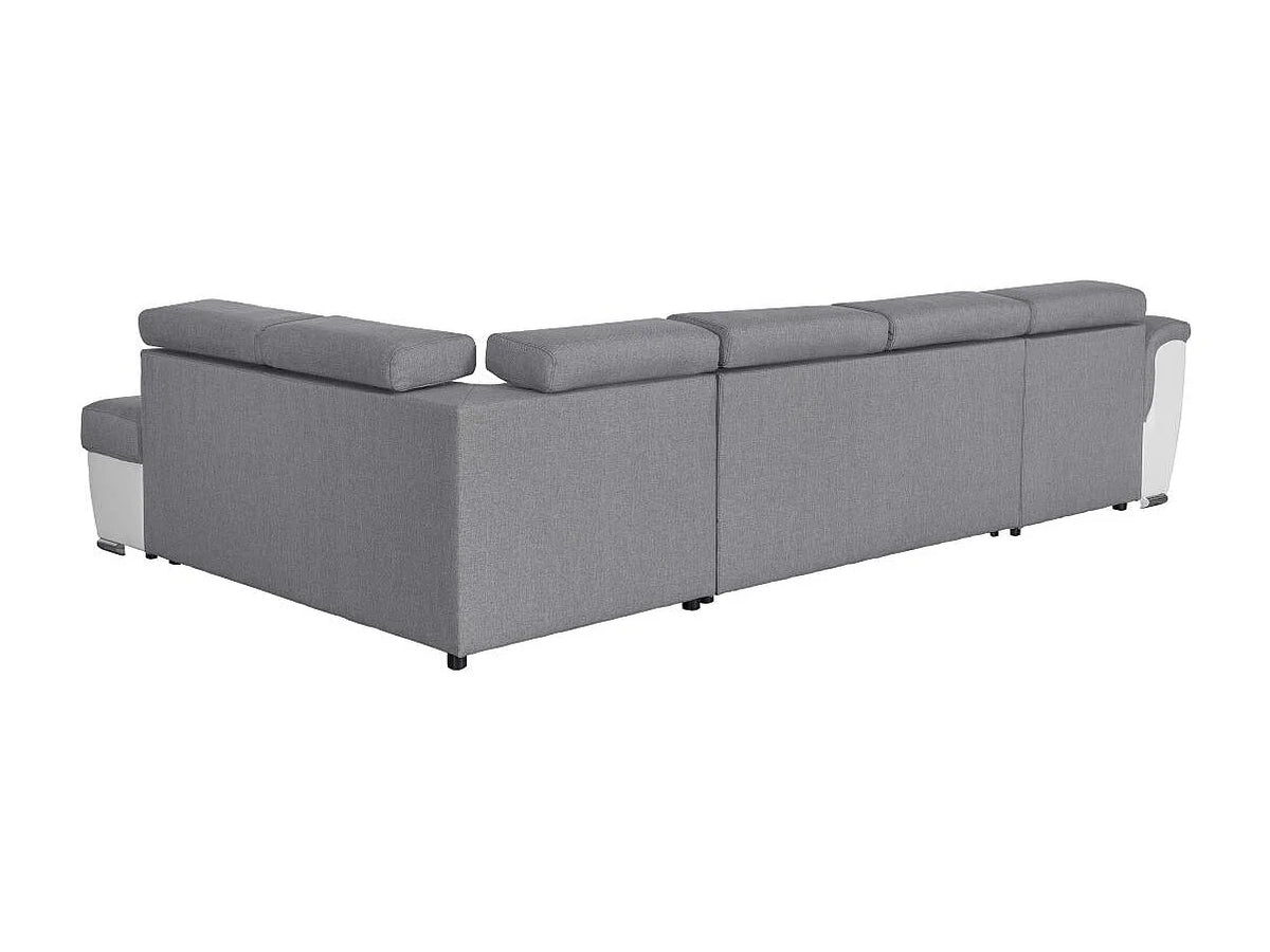 Canapé Panoramique d'Angle Convertible en Éco-cuir Gris / Blanc 6 Places - PAOLA (Réf. 1453)