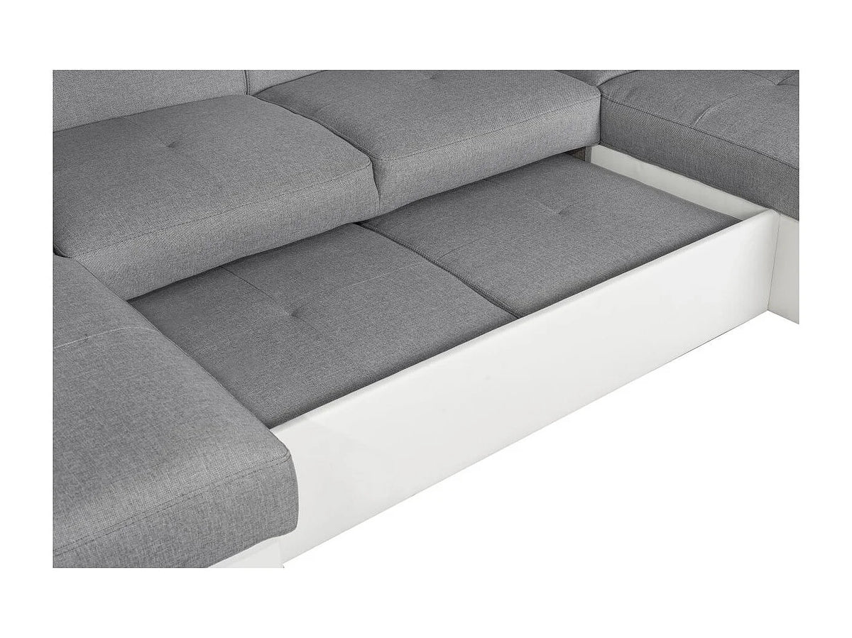 Canapé Panoramique d'Angle Convertible en Éco-cuir Gris / Blanc 6 Places - PAOLA (Réf. 1453)