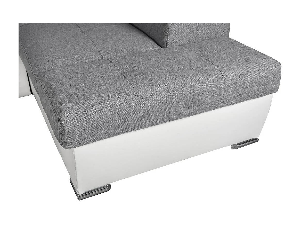 Canapé Panoramique d'Angle Convertible en Éco-cuir Gris / Blanc 6 Places - PAOLA (Réf. 4268)