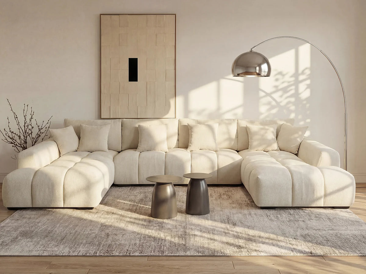 Canapé Panoramique d'Angle XXL en Tissu Beige - BERENIA