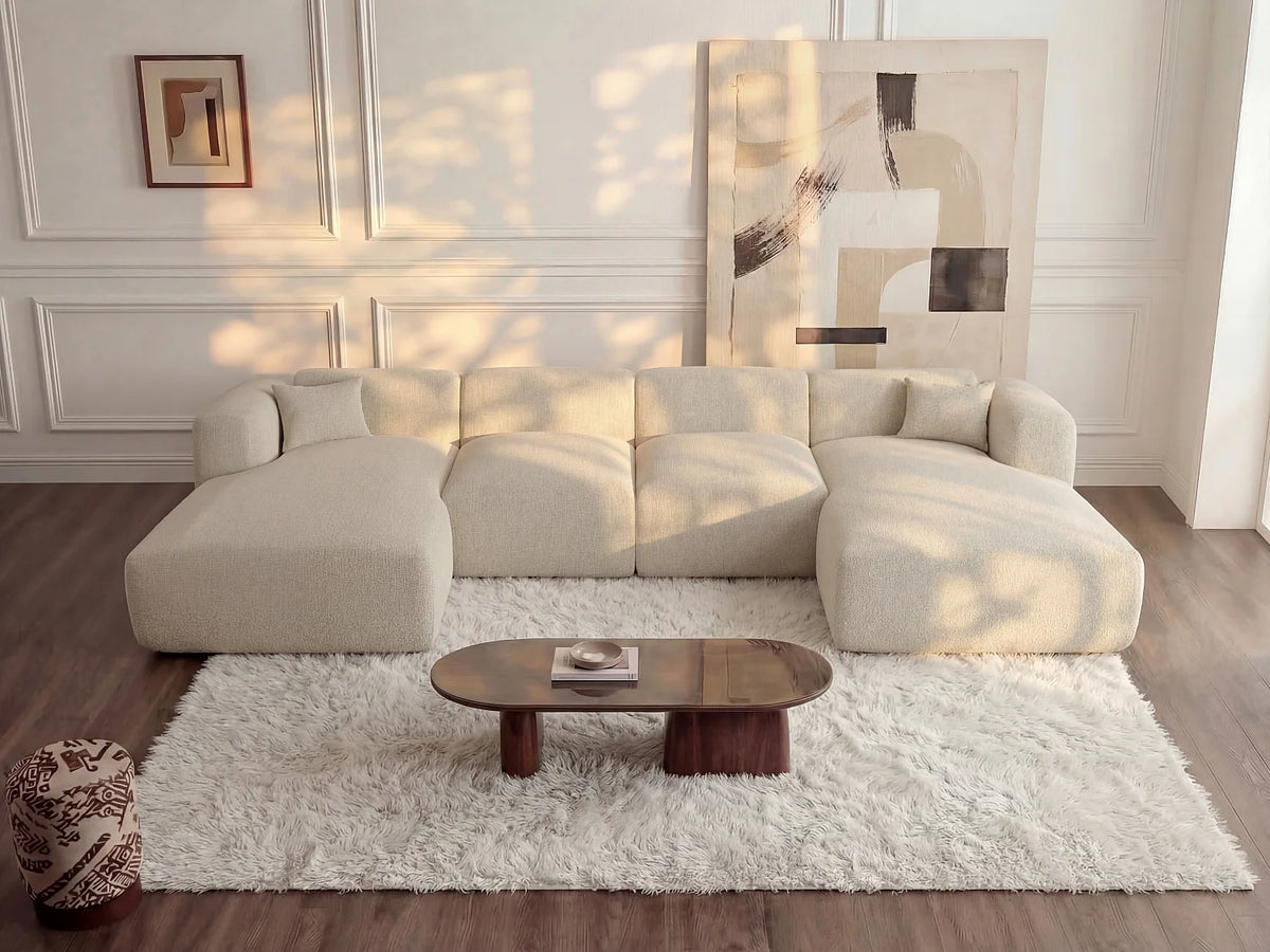 Canapé Panoramique d'Angle XXL en Tissu Beige - POGNI
