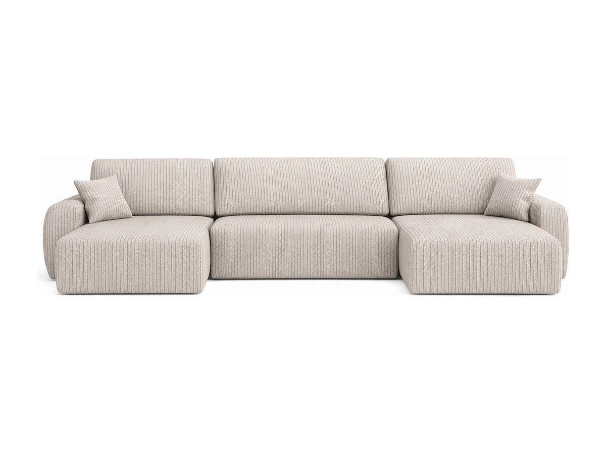 Canapé Panoramique d'Angle XXL Convertible avec Coffre en Tissu Beige 6 Places - ARIEL