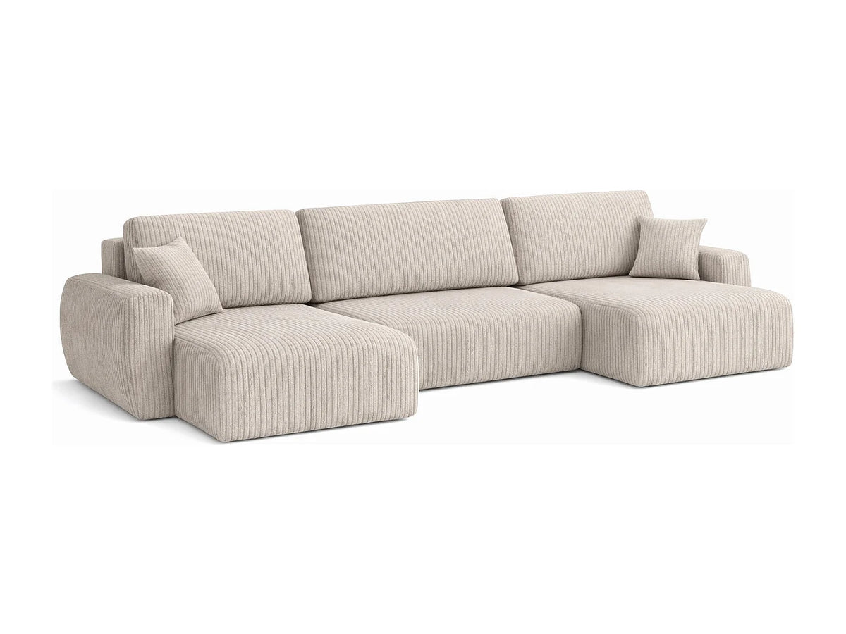 Canapé Panoramique d'Angle XXL Convertible avec Coffre en Tissu Beige 6 Places - ARIEL